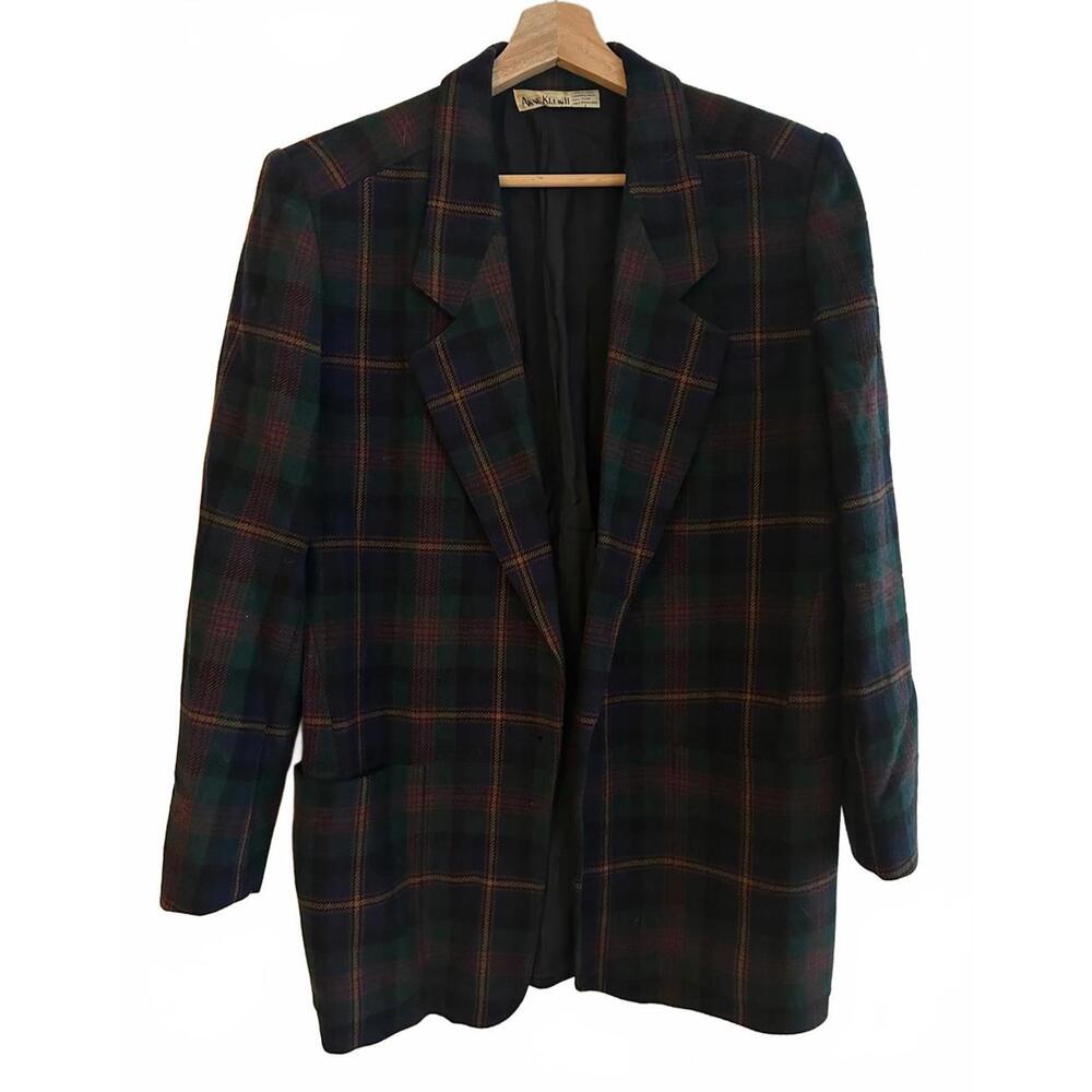 Vintage Anne Klein II Wool Tartan Plaid Blazer – Size M (Oversized Fit)
